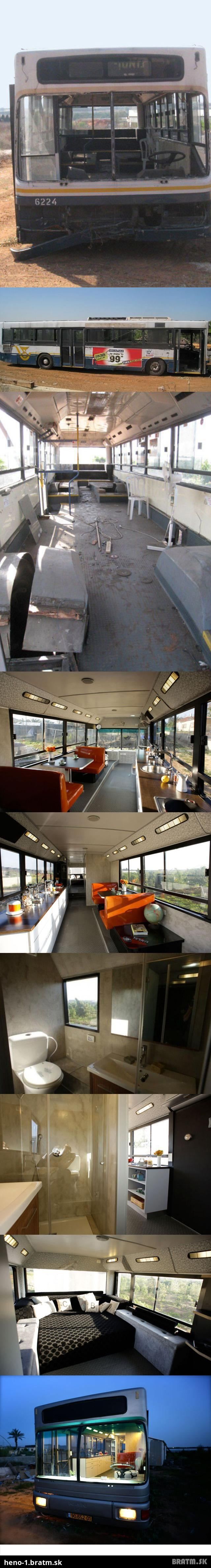Premena starého autobusu na luxusný príbytok :) Pozrite si, ako to vyzeralo :)