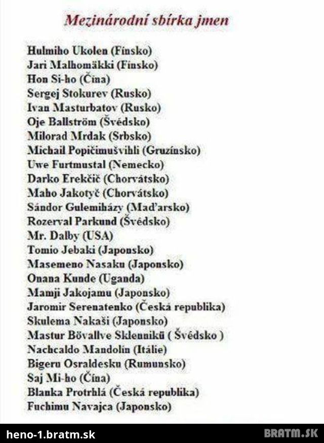 Najvtipnejšie mená a priezviská v zahraničí :D