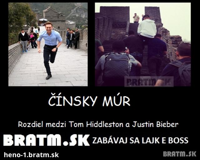 Tom Hiddleston a Justin Bieber :D pozrite si ten rozdiel !