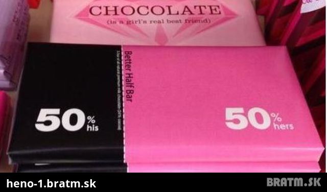 Ako sa rozdeľuje čokoláda medzi mužom a ženou :D Súhlasíte? :D