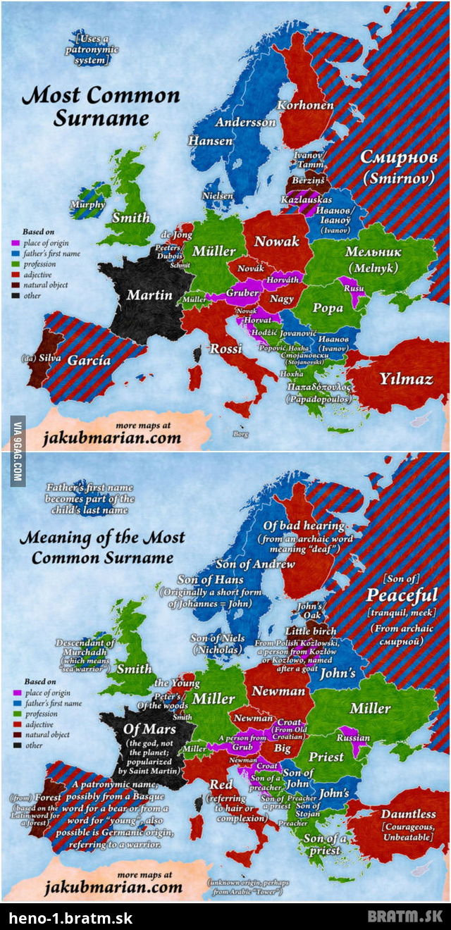 Viete aké sú najpoužívanejšie priezviská v EU??