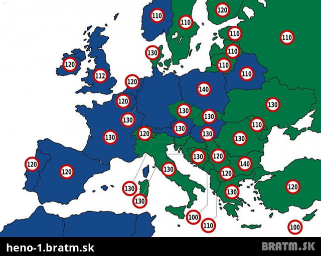 Maximálna rýchlosť na diaľnici... Slovensko VS EU