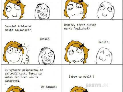 Pozri sa, ako to vyzerá, keď je Adolf pripravený na test z biografie :D