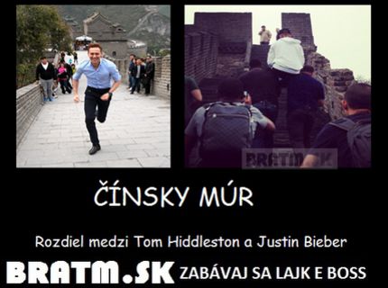 Tom Hiddleston a Justin Bieber :D pozrite si ten rozdiel !