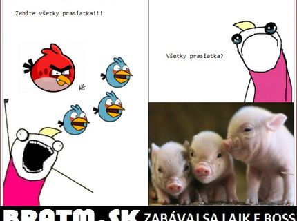 Angry birds a ich útok na prasiatka :D