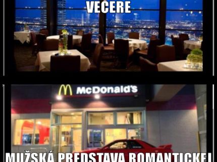 Ako si predstavujú muži a ženy romantickú večeru :D
