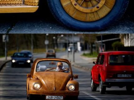 ZAUJÍMAVÉ! Volkswagen Beetle vyrobený z viac ako 50.000 kúskov dubového dreva :)