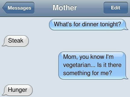 Je tu niekto vegetarián?:D Táto sms je bohová :D