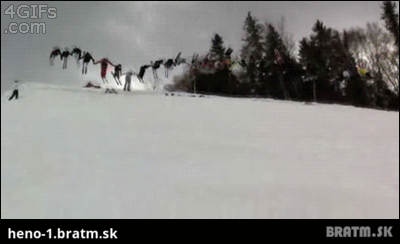 Hromadný zoskok na lyžiach :) :)